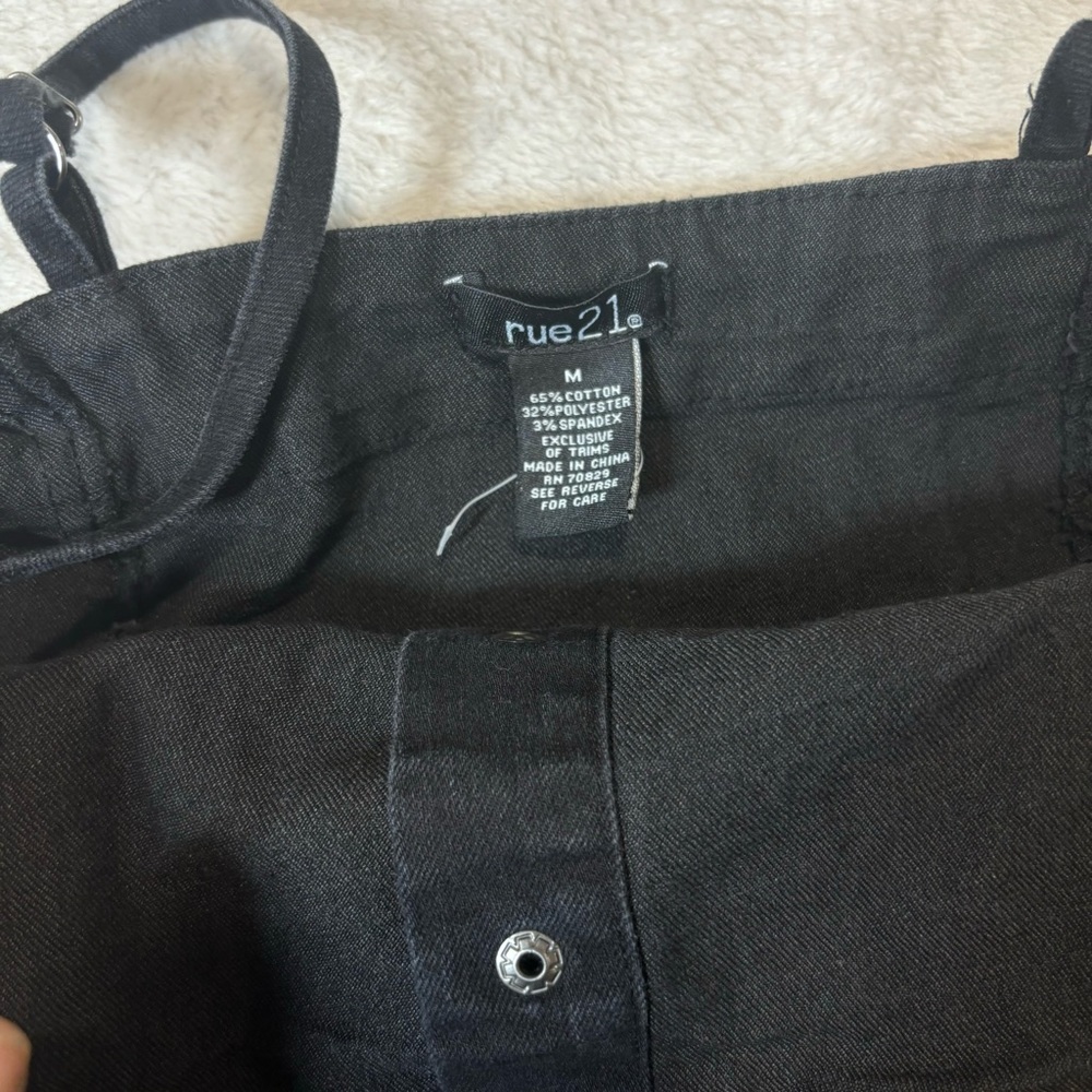 Black denim mini dress snap up spaghetti strap medium western - Picture 3 of 3
